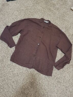 Kiko Brown Linen Button-Up Top